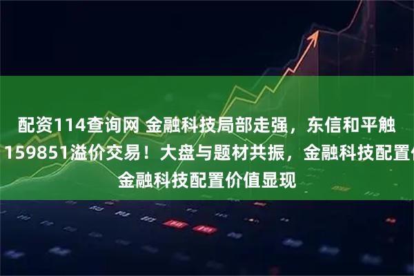 配资114查询网 金融科技局部走强，东信和平触及涨停，159851溢价交易！大盘与题材共振，金融科技配置价值显现